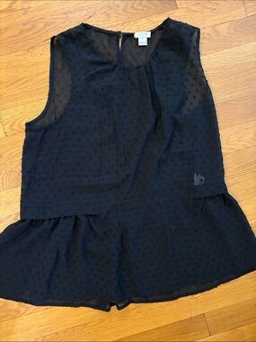 J. Crew Black Swiss Dot Sleeveless Peplum Blouse
